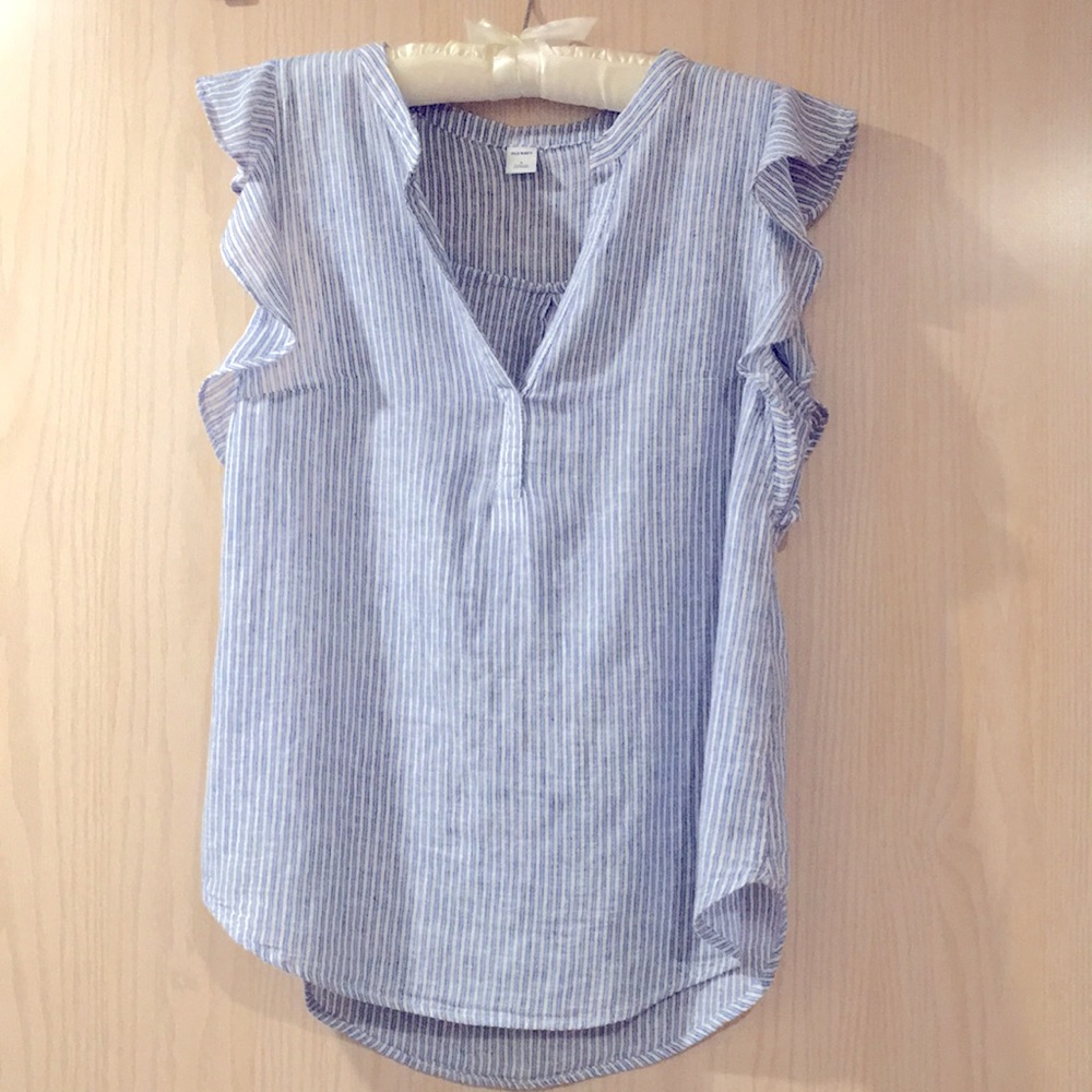 Linen flutter-sleeve tunic
